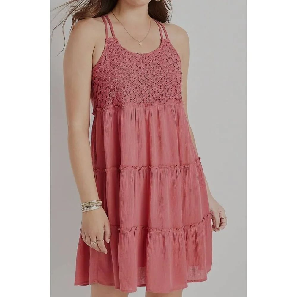 NWT Maurices XXL Dark Pink Floral Crochet Babydoll Swing Dress